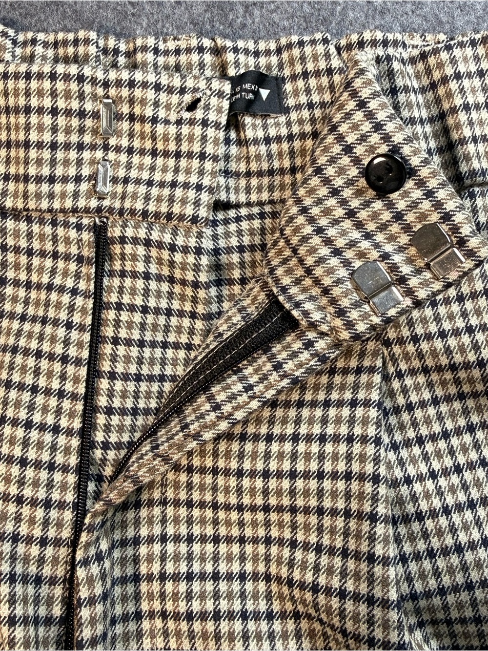 Zara Plaid Ankle Pants XS Brown Blue Check Career Office Preppy Chic Trouser - Picture 8 of 12